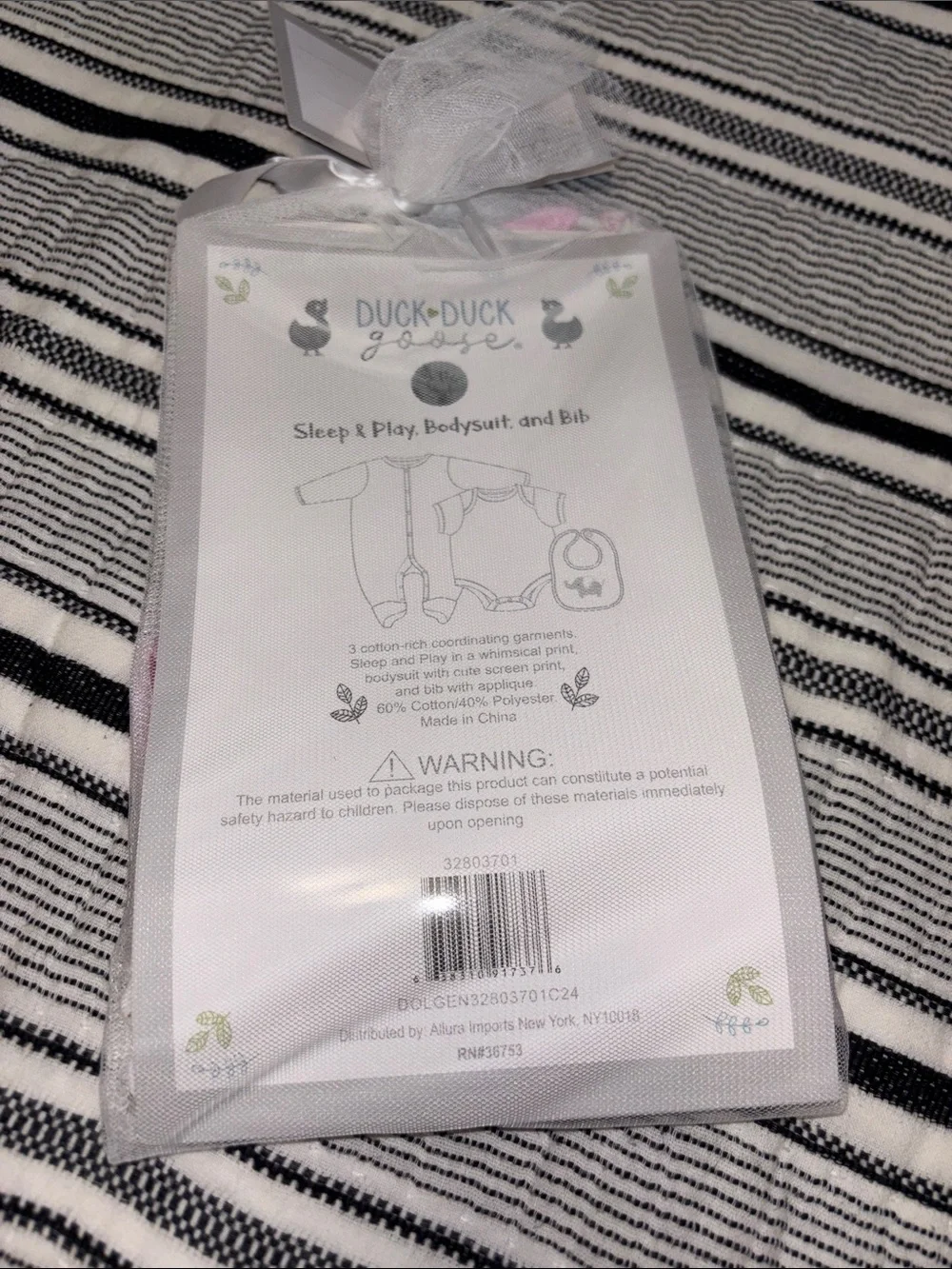 Duck Duck Goose Pink 3 pc set Baby Bib Bodysuit and one pc Set 0-3 mo